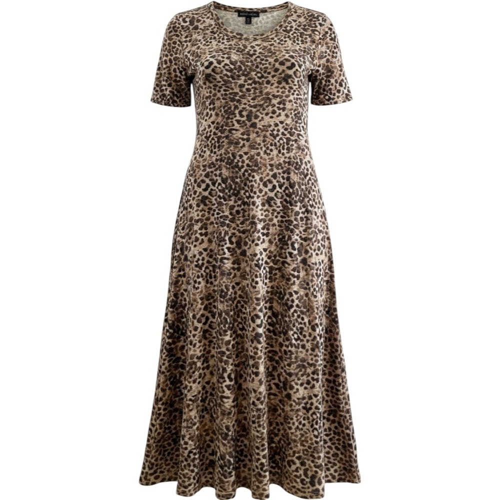 Attitudes by Renee Maxi Dress Women LP Brown Leopard Print Short Sleeve Petite